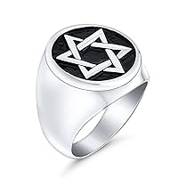 Personalize Large Statement Religious Magen Judaic Hanukkah Star Of David For Men Signet Band Ring and Pendant For Men Enamel Silver Tone Stainless Steel