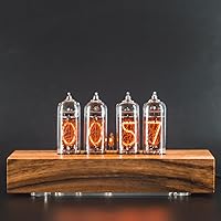 Authentic Nixie Tube Clock with Replaceable IN-14 Nixie Tubes, Motion Temperature Humidity Sensors, Dual RGB Backlight, Alarm Clock, One Spare Nixie Tube Included, Visual Effects (Walnut Straight)