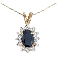 10k Yellow Gold Oval Sapphire And Diamond Pendant (chain NOT included)