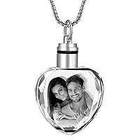 Fanery sue Custom 2D Crystal Necklace Photo, Personalized Picture Necklace for Men Women, 2D Laser Engraved Crystal Necklace(Heart Shaped)