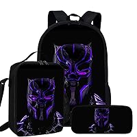 Black 3PCS Backpack Set - Large Capacity Ergonomic School Bag, Causual Daypack, Insulated Lunch Bag for Office, Pen Pouch Pencil Case for Boys Girls-1