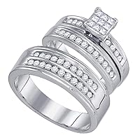 The Diamond Deal 14kt White Gold His & Hers Princess Diamond Cluster Matching Bridal Wedding Ring Band Set 1.00 Cttw
