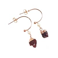Rough Natural Garnet Earrings, Electroplated Earrings, Deep Red Color, January Birthstone Copper Earrings, Raw Gemstone, Wholesale Jewelry By CHARMSANDSPELLS