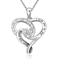Sterling Silver I Love You To The Moon and Back Love Heart Pendant Necklace Jewelry Gift for Girlfriend Wife Mom