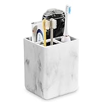 Luxspire Toothbrush Holders, 3 Slots Toothpaste & Toothbrush Holder for Bathroom, Resin Toothbrush Stand, Electric Toothbrush Holder with Drain Hole, Bathroom Organizer Countertop, Gravel White