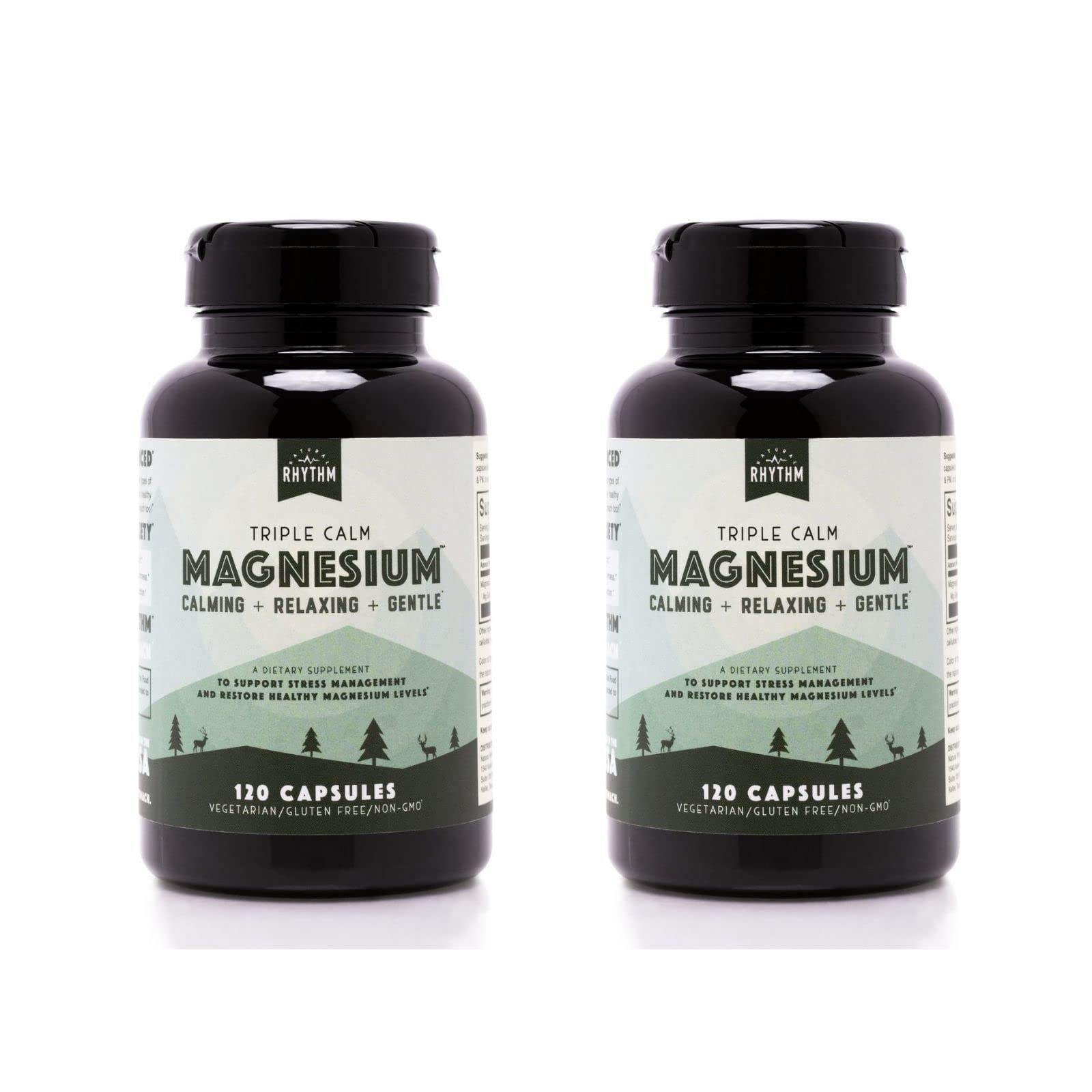 Natural Rhythm Triple Calm Magnesium 150 mg - 2 Pack – Magnesium Supplement with Magnesium Glycinate, Malate, and Taurate. Calming Blend for Promoting Rest and Relaxation - 120 Count Bottles