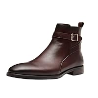 Mens Leather Boots Buckle Strap Formal Dress Business Casual Motorcycle Zip Ankle Boot For Men
