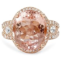 P3 POMPEII3 9ct Morganite & Diamond Engagement Ring 14K Rose Gold Halo Split Shank