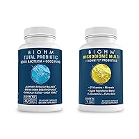 BIOHM Total Probiotic and Microbiome Multi Bundle, 30 Billion CFU Probiotic & Probiotics Natural, Digestive Enzymes, Immune Health, Shelf Stable, Clinically Studied, Non-GMO, Vegan, for Women and Men