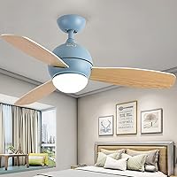 Reversible Ceiling Fan with Light and Remote Control Silent 6 Speeds Kids Bedroom Led Dimmable Fan Ceiling Light Modern Living Roomt Ceiling Fan Light/Blue