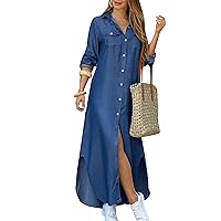 OMZIN Women Beach Loose Shift Shirt Dress Casual Loose Maxi Dresses Elegant Party Cocktail Dress