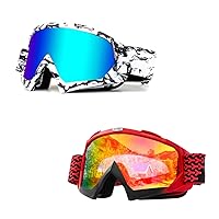 2pcs OTG Ski Snow Goggles, UV Protection Anti Fog Snowboard Goggles for Men Women Youth