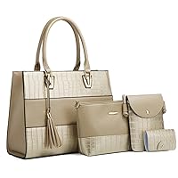 Women Fashion Handbags PU Leather Tote Bag Shoulder Bag Top Handle Satchel Purse Set 4pcs