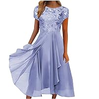 YUTANRAL Elegant Dresses for Women Summer Formal Wedding Guest Cocktail Prom Dress Short Sleeve Flowy Ruffle Floral Dresses