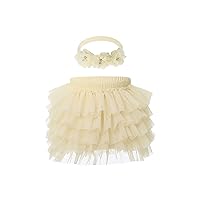 ACSUSS 2Pcs Baby Girls Tutu Skirt Multi-Layered Tulle Ruffle Diaper Cover with Headband Photo Shoot Casual Wear