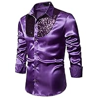 Men Stage Dance Nightclub Prom Costume Luxury Sequin Shirts Long Sleeve Silk Satin Shiny Disco Party Shirt