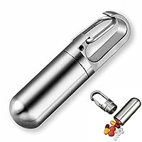 Stainless Steel Pill Box Keychain, Protable Pill Box Keychain Medicine Case Bottle, Waterproof Metal Pocket Pill Holder Medicine Bottle for Outdoor Camping Travel (L)