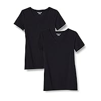 Amazon Essentials Women's Classic-Fit Short-Sleeve V-Neck T-Shirt, Pack of 2, Black, Small