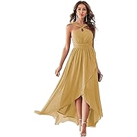 Long Chiffon Bridesmaid Dresses for Women Crisscross Halter Formal Gowns High Low A line Evening Party Dresses