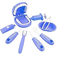 Dental Early Education Brushing Toys, 9Pcs/Set Children Role Play Toy Crocodile Early Education Cartoon Tooth Brushing Model Preschool Education Toy Dentist Game for Kids Classroom Blue