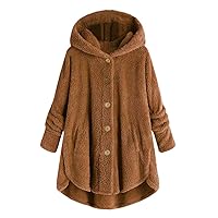 Autumn Winter Women Button Hooded Loose Wool Coat Female Thick Winter