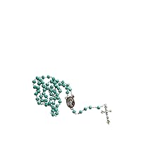 Saint Thomas Aquinas Patron of Universities and Schools Teal Amazonite Faceted Opaque Round Beads Rosary with Silver Plated Medal Centerpiece and Crucifix Includes a Prayer Card