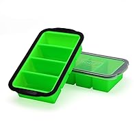1 Cup Extra Large Silicone Cube Freezing Trays with lid for soup,broth,sauce or butter, Silicone Freezer Container Molds Soup Trays -makes four great portions 1cup Cube(2 PACK, Green)
