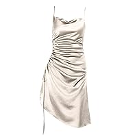 Women Fashion Sexy Dress for Party V-Neck Sleeveless Pure Color Party Backless Dress Sling Dress