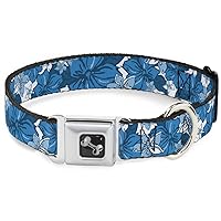 Buckle-Down Seatbelt Buckle Dog Collar - Hibiscus Collage White/Blues - 1