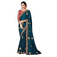 Teal Blue Red Designer Wedding Party wear Indian Woman Kajri Georgette Heavy Saree Blouse Bollywood Fancy Sari 2471