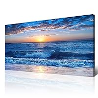Wapluam Canvas Wall Art For Living Room Modern Wall Decor For Bedroom Ocean Beach Wall Paintings Blue Sea View Wave Wall Pictures Prints Artwork Office Decor Room Aesthetic Home Decoration 20