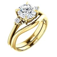 10K/14K/18K Solid Yellow Gold Handmade Engagement Ring 3.0 CT Round Cut Moissanite Diamond Solitaire Wedding/Bridal Ring Set for Women/Her Propose Gift
