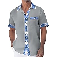 Short Sleeve Hawaiian Shirt for Men Patchwork Button Down Shirt Lightweight Summer Aloha Tropical Beach Tops