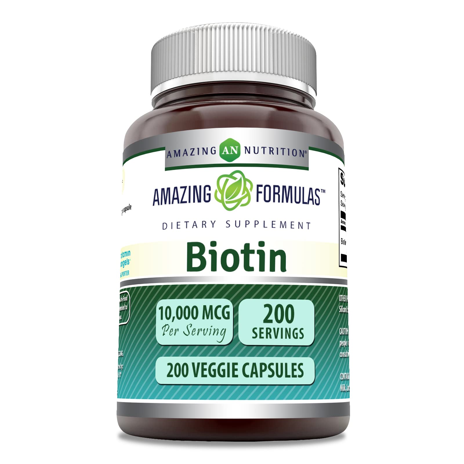 Amazing Formulas Biotin 10000mcg 200 Veggie Capsules Supplement | Non GMO | Gluten Free | Made in USA | Suitable for Vegetarians