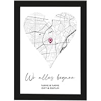 Deqosy Personalised Where it all started poster gift for him and her, with or without black picture frame, partner gifts, gifts for girlfriend (poster heart shape)