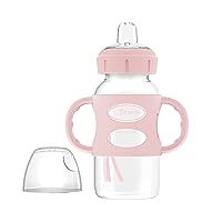 Dr. Brown's Milestones Wide-Neck Sippy Spout Bottle with 100% Silicone Handles, Easy-Grip Handles with Soft Sippy Spout, 9oz/270mL, Light-Pink, 1-Pack, 6m+