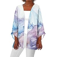 Cardigans for Women 2023 Casual Duster Retro Print Cardigans 3/4 Sleeve Jackets Lightweight Blouse Tops Coat Country Music Shirts for Women Designer Tops for Women（1-Light Purple,X-Large）