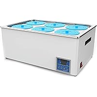 1200W Digital Thermostatic Lab Water Bath, 6 Hole Digital Display Electric Heating Thermostatic Water Bath Lab Equipment, RT to 100°C, Increments of 0.1°C, Timing Function, Easy to Clean