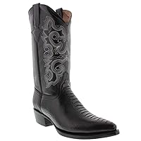 TEXAS LEGACY Mens Black Western Leather Cowboy Boots Ostrich Leg Print J Toe