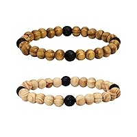 Milakoo 2Pcs Lava Rock Stone Beads Essential Oil Diffuser Bracelet for Men Women Wood Beads Bracelet