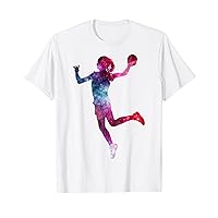 Galaxy Handballer Girl Playing Handball Funny Handball Lover T-Shirt