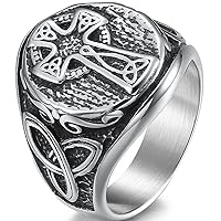 Jude Jewelers Retro Vintage Stainless Steel Christian Cross Celtic Knot Biker Vikings Cocktail Party Ring
