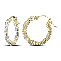 The Diamond Deal 14kt Yellow Gold Womens Round Diamond Single Row Hoop Earrings 2.00 Cttw