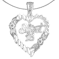 Gold Sweet 16 Heart Necklace | 14K White Gold Sweet 16 Heart Pendant with 16