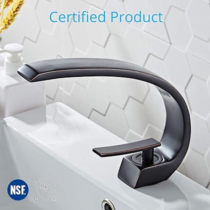 Wovier Oil Rubbed Bronze Bathroom Sink Faucet,Unique Design Single Handle Single Hole Brass Lavatory Vanity Faucet,Basin Mixer Tap with Supply Hose,Black