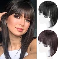 100% Real Human Hair Topper with Bangs Silktop Topper Hair Piece Clip in Hair Toppers Straight Middle Part Top Hairpiece for Women with Hair Loss Thinning Hair,12