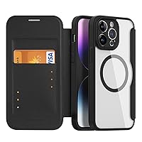 LOFIRY- Card Case for iPhone 15/15 Pro/15 Plus/15 Pro Max/15 Ultra Case Transparent Back Fall Prevention Wireless Charging (15,Black)