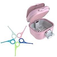 ARGOMAX Leak Proof Denture Bath Cup, Portable Soaking Denture Box, Denture Bath Case with Strainer, for Dentures and Braces, Upgraded Version with Storage Compartment (Pink + White).