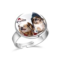 Cute Dog Adjustable Rings for Women Girls, Stainless Steel Open Finger Rings Jewelry Gifts