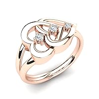 1.2Cts Round Sim Diamond 14K White Gold Plated Three Stone Heart Engagement Ring
